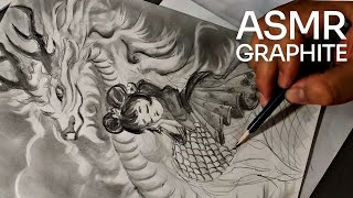 Dreaming Dragon Sketching Graphite ASMR no talk [upl. by Yarg]