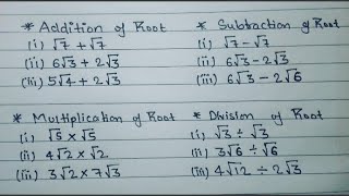 How to solve root  addition subtraction multiplication division of root  Root [upl. by Neenaej]