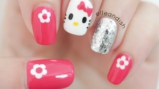 Easy Hello Kitty Nails Freehand [upl. by Llednik438]