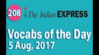 ✅ The Indian Express Vocabulary 5 Aug 2017  Learn 10 New Words with Tricks  Day208 [upl. by Norvin]