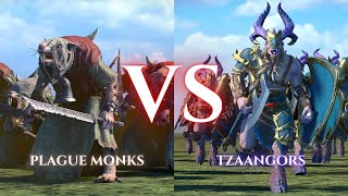 WARHAMMER III Total War  Plague Monks VS Tzaangors [upl. by Eelnyl]