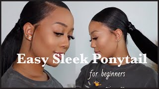 EASY SLEEK PONYTAIL TUTORIAL I NO GLUE [upl. by Nrobyalc971]