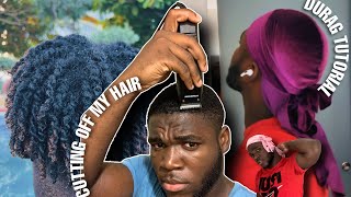 DURAG TYING TUTORIAL  sudden urge to cut my hair [upl. by Nosirrah]