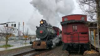 Oregon Rail Heritage Centers 1912 Polson 2 Steam Locomotive Holiday Train Full Pass by old Caboose [upl. by Leziar169]