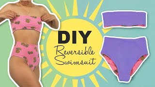 DIY Reversible Swimsuit  Bandeau Top  High Waisted Bottoms [upl. by Mayberry]