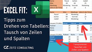 Tipps zum Drehen von ExcelTabellen Transponieren mit der Funktion MTRANS [upl. by Nylhtac270]