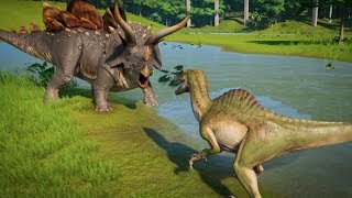 Stegoceratops vs Spinoraptor  Jurassic World Evolution [upl. by Enaid]