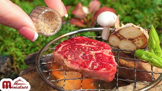 How to Cook Perfect Miniature Steak  ASMR Miniature Cooking in Forest [upl. by Anrev444]