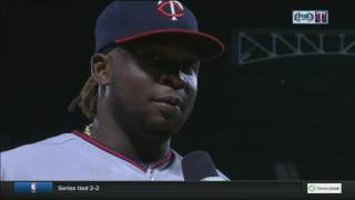 Miguel Sano reacts to his towering 5th inning home run [upl. by Aisor]