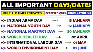 Important DaysNationalInternational DaysImportant DatesHVS STUDIES [upl. by Llerral]