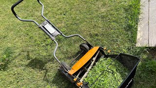 Fiskars Staysharp Reel Mower bagging grass [upl. by Adlev]