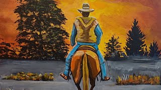 quot Lonely Cowboy quot And His Horse Sunset Landscape Acrylic Timelapse Painting [upl. by Siulegroj]