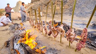 Vertical BBQ  13 Goat Legs Kebabs🔥MOST UNIQUE Iranian Food  Baluchestan Iran🇮🇷 [upl. by Eldwen]