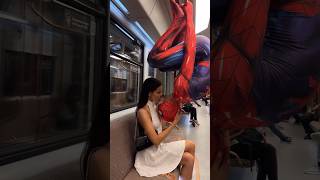 SpiderMan kiss random girl on subway 👀 shorts spiderman kiss [upl. by Ardelis]