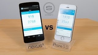 Nexus 5 vs iPhone 5s  Benchmark  Speed Test [upl. by Lyrrad]