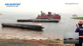 Shore Approach 600 tons Drilling Barge Launching with Airbags [upl. by Virgin]