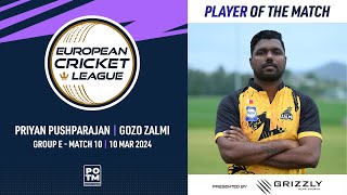 POTMPPushparajanVOC vs GZZGroup E Match 10European Cricket League 202410 March 2024ECL24066 [upl. by Rhonda]