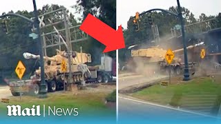 Terrifying moment Howitzer tank gets slammed by CSX freight train in Goose Creek South Carolina [upl. by Anekam]