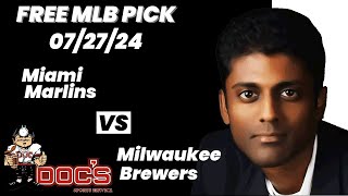 MLB Picks and Predictions  Miami Marlins vs Milwaukee Brewers 72724 Free Best Bets amp Odds [upl. by Nnylarac555]