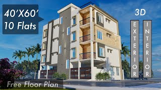 40X60 Feet Apartment Design with 10 Flats  12X18 Meters Design [upl. by Gunning389]