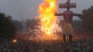 Dussehra Festival  Burning Ravana Effigies in Amritsar Religion in India [upl. by Anelegna]