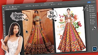 Drawing a Sabyasachi Lehenga on Photoshop ft 12 fashion illustration tips you must know [upl. by Kavita83]