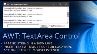 15 Java AWT TextArea  Append Text and Insert text at cursor position [upl. by Tlaw241]