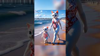 Mother cat and kitten sea adventure cat kitten catlover cute smartcat catshorts ai cutecat [upl. by Flynn816]