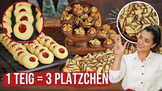 1 Teig  3 Plätzchen  lecker einfach und schnell verschiedene Kekse backen Plätzchenteller [upl. by Hilary687]