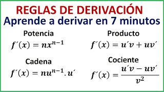 REGLAS DE DERIVACIÓN  Repaso en 7 minutos con ejemplos [upl. by Eldnik]