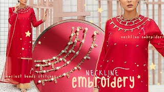 Hand embroidery latest neckline design 💫 hand embroidery beads work ✨ [upl. by Hauser149]