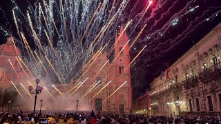 Acireale 23 Gennaio 2024 Arrivo a Piazza Duomo di S Sebastiano e Spettacolo Pirotecnico ZIO PIRO [upl. by Rihat725]