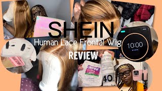 SHEIN LACE FRONT HIGHLIGHTED WIG REVIEW  unboxing  Customization plucking bleaching knots etc [upl. by Yseulta]