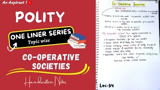 Cooperative Societies  One Liners Topic wise  Indian Polity  Lec54  An Aspirant [upl. by Enellek]