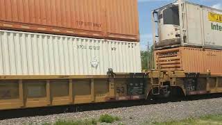 CSX high speed intermodal freight train with the Atlantic Coast heritage unit [upl. by Hump167]