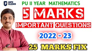 2nd pu mathematics ALL 5 MARKS IMPORTANT QUESTIONS WITH ANSWERS 2023 [upl. by Nart]