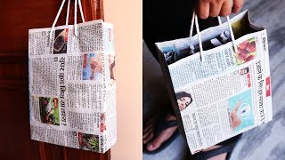 How to Make a Paper Bag with Newspaper – Paper Bag Making Tutorial Very Easy [upl. by Ettenaej]