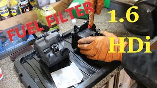 How To FUEL FILTER change removal replacement 16 HDi Peugeot Citroen [upl. by Einniw]