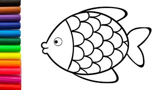 Drawingpaintingcoloring fish for kids  draw fishhow to drawlets draw together [upl. by Aromat418]