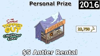 TSTO  Christmas Event  5 Antler Rental  Personal Prize 2016 [upl. by Oznofla790]