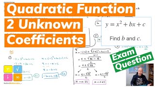 Quadratic Function with 2 Unknown Coefficients  Exam Question  IGCSE and IB Mathematics [upl. by Neerhtak398]