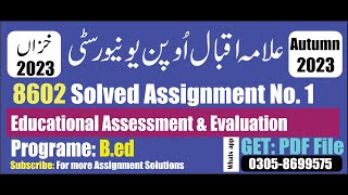 aiou 8602 solved assignment No 1 Autumn 2023  code 8602 assignment no 1 solution autumn 2023 PDF [upl. by Acnayb725]