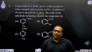 Compound A C8H9Br gives a white precipitate when warmed with alcoholic AgNO3 Oxidation of [upl. by Anoj]