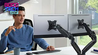 Unboxing HUANUO Dual Monitor Stand Adjustable Spring Monitor Desk Mount  Good Tech Cheap [upl. by Bremer]