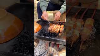 Chinese Burger Outdoor slate grilled beef skewers food foodie chinesefood koreanburger [upl. by Ariom]