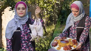 WEDDGING STYLE Cooking of Persian Barberry Rice with Chicken  ZERESHK POLO MORGH  Rural Cuisine [upl. by Shawn358]