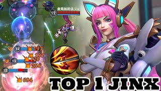 Wild Rift Top 1 Jinx Battle Cat Jinx Skin Gameplay Rank Grandmaster [upl. by Nagap]