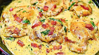 Creamy Garlic Parmesan Chicken Thighs  Easy Chicken Recipe [upl. by Saihtam]