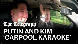 Putin and Kim laugh and chat in front seat footage from limo drive in Pyongyang [upl. by Andee725]