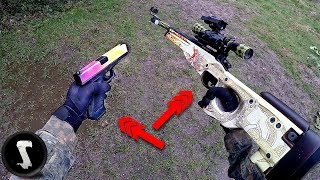 Guy Using 1250 REAL CSGO AWP Dragon Lore and Glock Fade in Airsoft War [upl. by Omidyar]